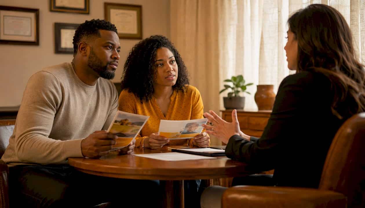 Couple consulting court legal support advisor