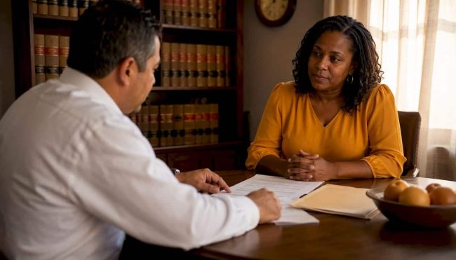 Client and lawyer reviewing QDRO documents