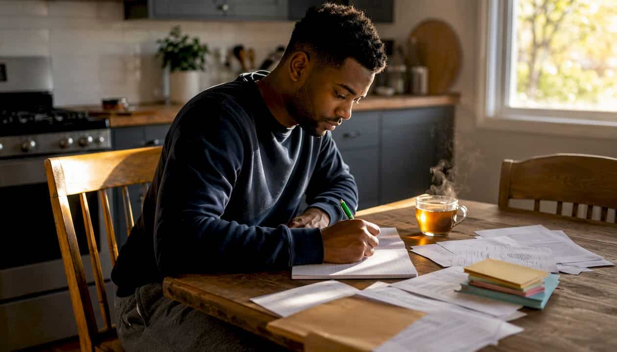 Hands writing notes for divorce consultation