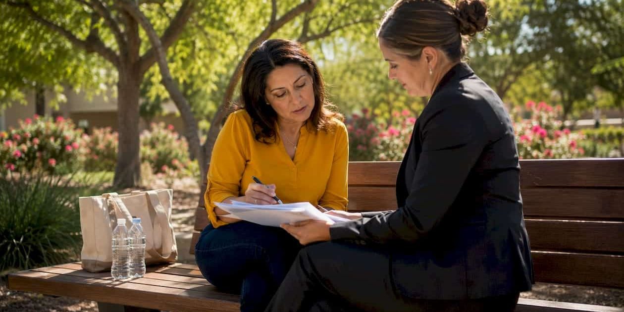 Client meeting attorney at family law office