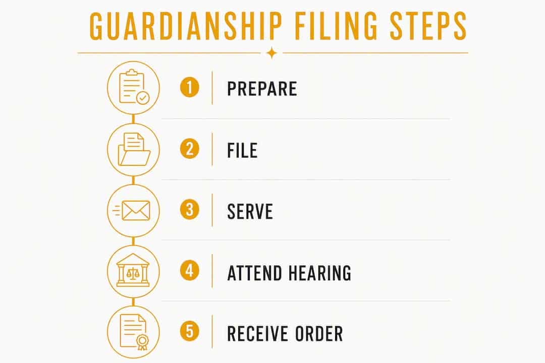 Infographic showing step-by-step guardianship filing process