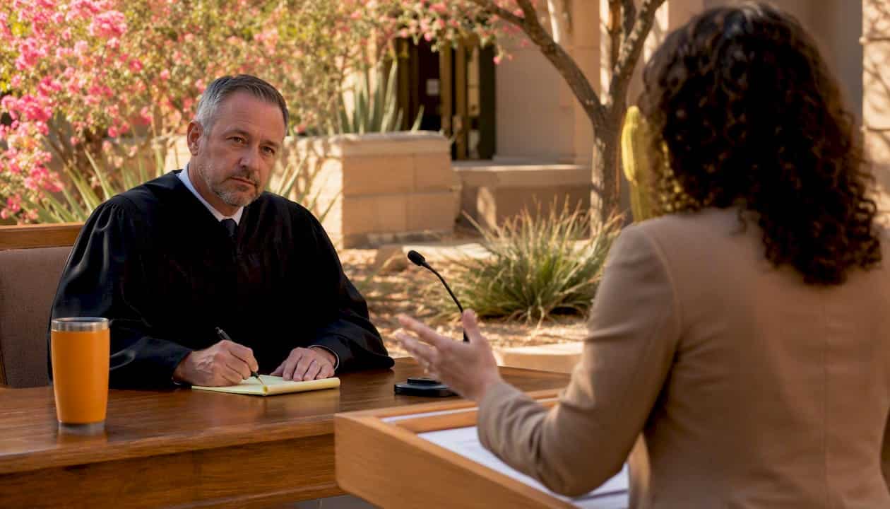 Judge listening during child custody hearing