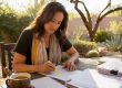 Woman reviewing custody documents at home table