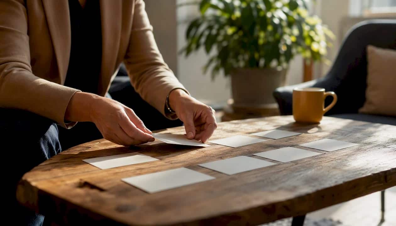 Counselor hands arranging accountability cards