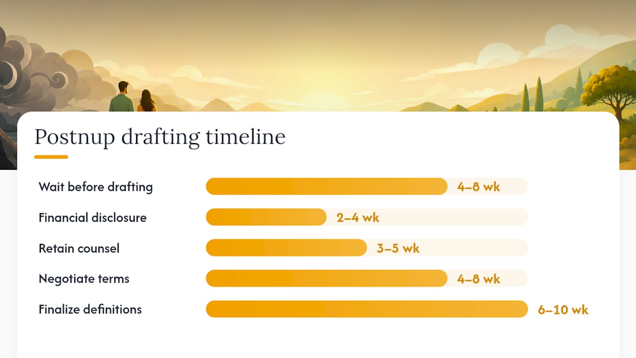 Step-by-step process to draft a valid postnup after infidelity — overview diagram