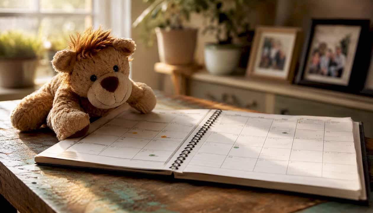 Parenting time calendar with toy car