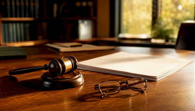 Judge's gavel with court documents