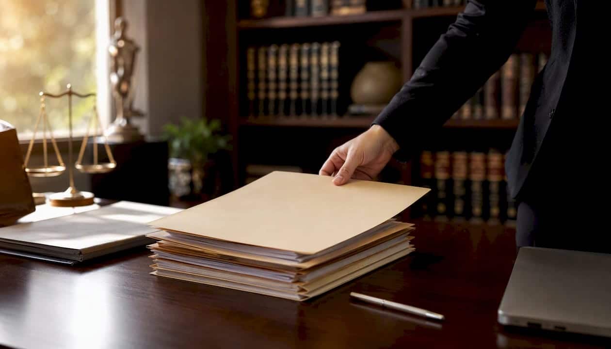 Legal folder on family law desk