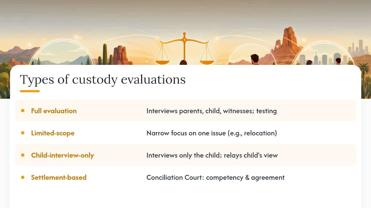 Comparison chart of custody evaluation types