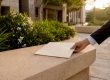 Hand placing folder on courthouse counter