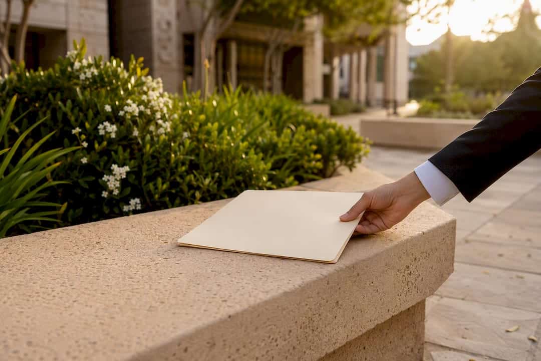 Hand placing folder on courthouse counter