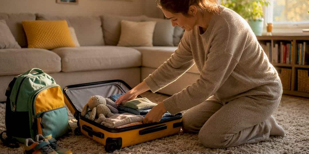Parent packing a child's suitcase