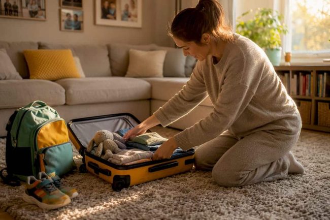 Parent packing a child's suitcase