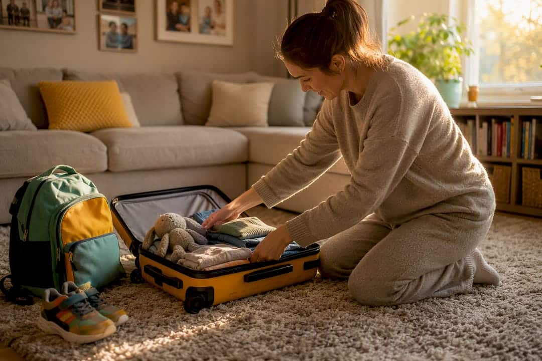 Parent packing a child's suitcase