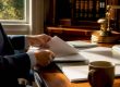 Hands arranging legal papers on desk