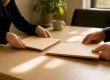 Hands placing legal folders representing divorce processes