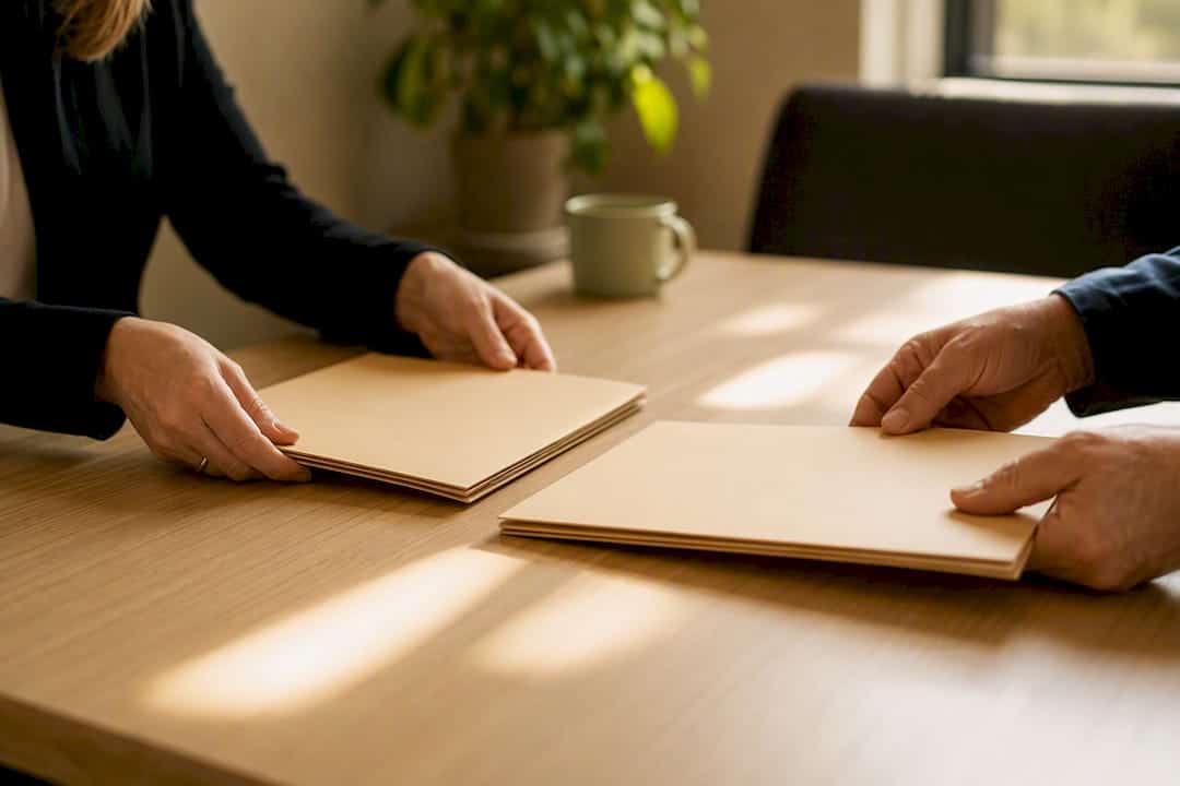 Hands placing legal folders representing divorce processes
