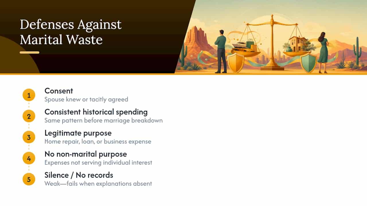 What Defenses Work Against a Marital Waste Claim? — overview diagram