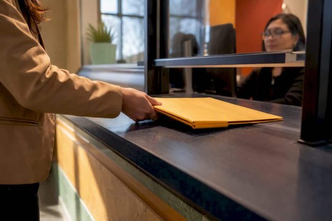 Court filing folder at Arizona courthouse counter