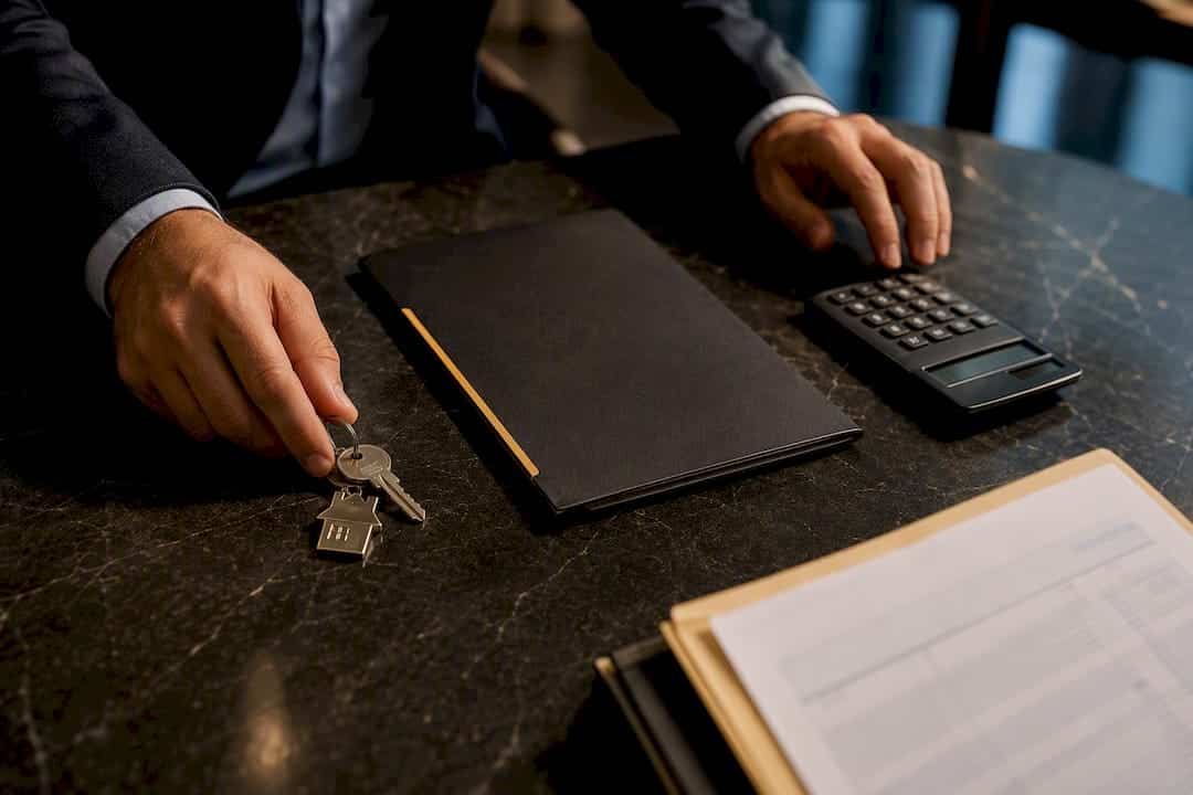 Marital asset division materials on conference table