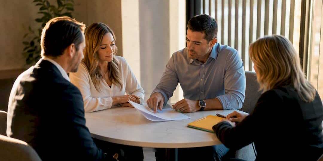 Spouses reviewing collaborative divorce agreement