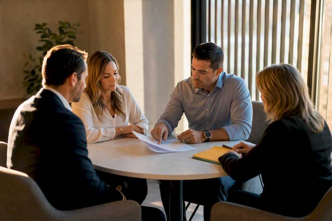 Spouses reviewing collaborative divorce agreement