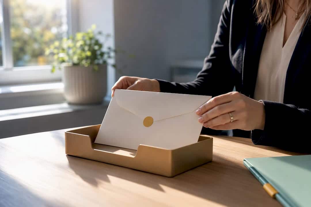 Sealed relocation notice envelope on legal table