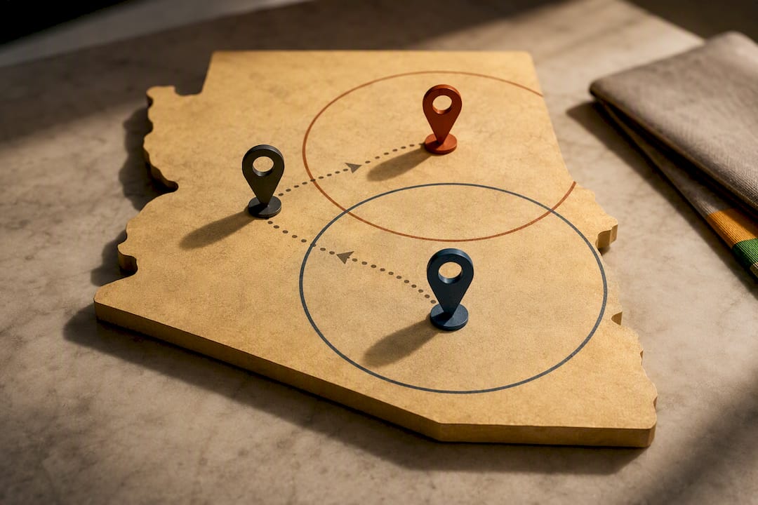 Illustration of changing relocation distance boundaries