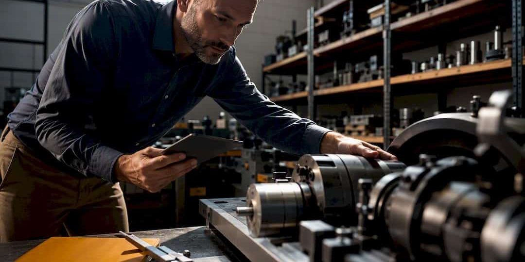 Appraiser inspecting small business equipment