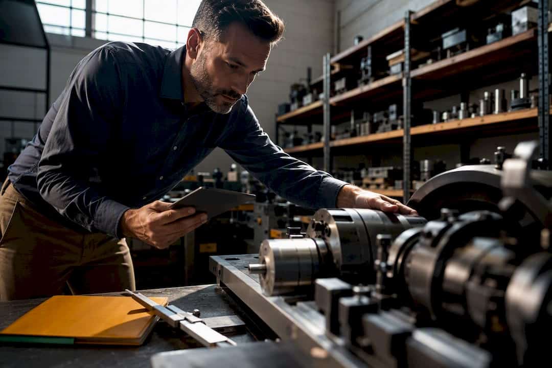 Appraiser inspecting small business equipment