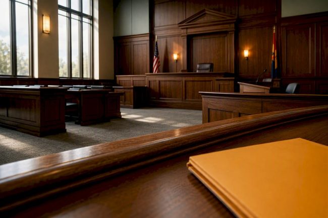 Empty Arizona family courtroom prepared for hearing