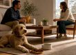 Couple discussing shared time with dog