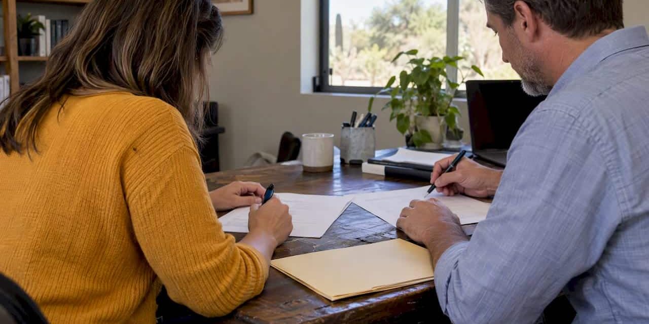 Couple reviewing a signed divorce agreement