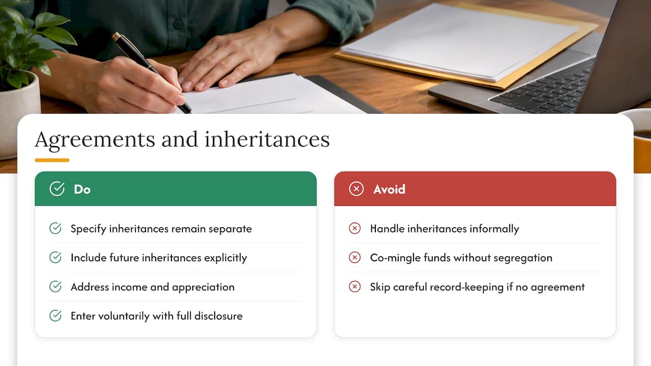Impact of prenuptial or postnuptial agreements on inherited property in Arizona divorces — overview diagram