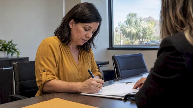 Homeowner signing mortgage refinance documents