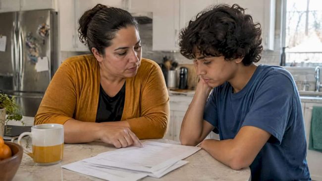 Parent and teen discussing a child name change