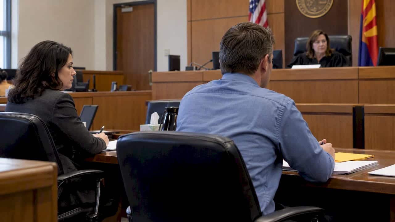 Parents attend a contested divorce court hearing