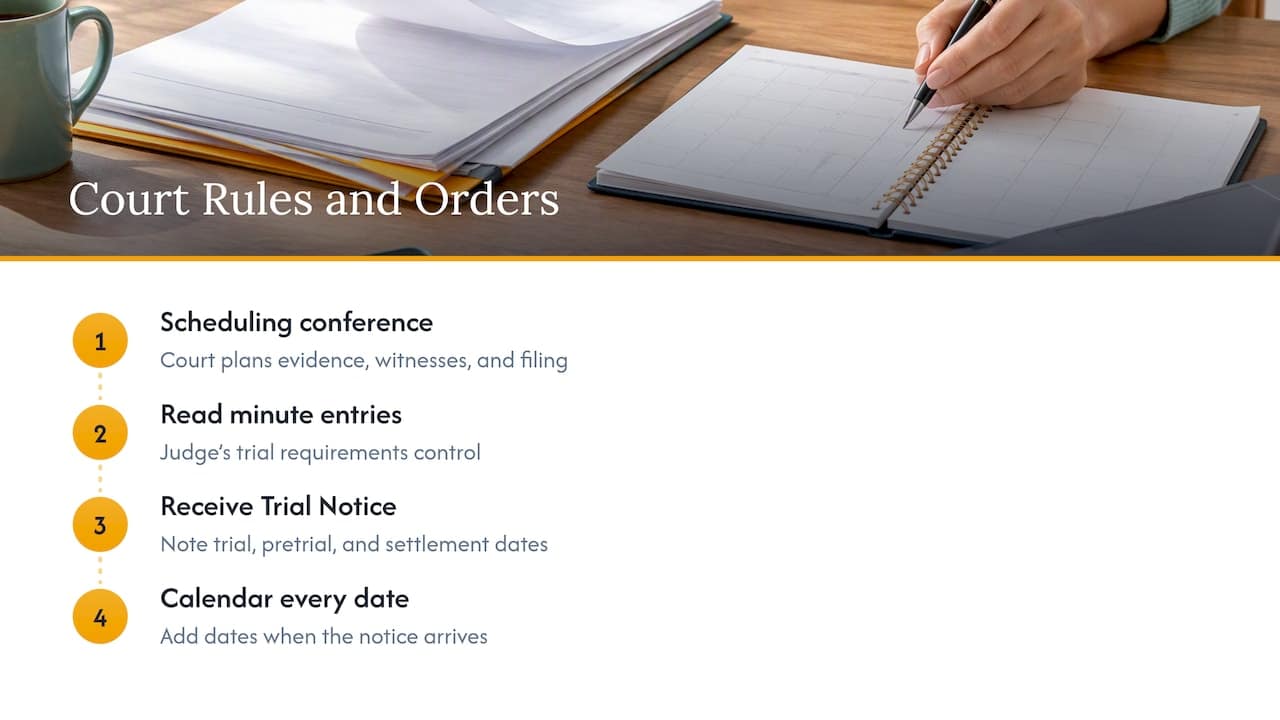 Step 2: Learn your court's rules and read every order — overview diagram